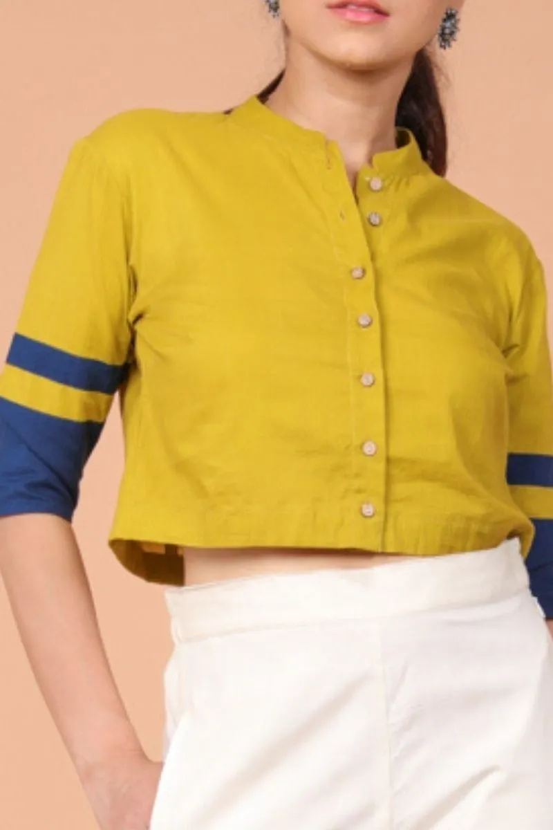 Crop Shirt in Ochre Yellow Cotton