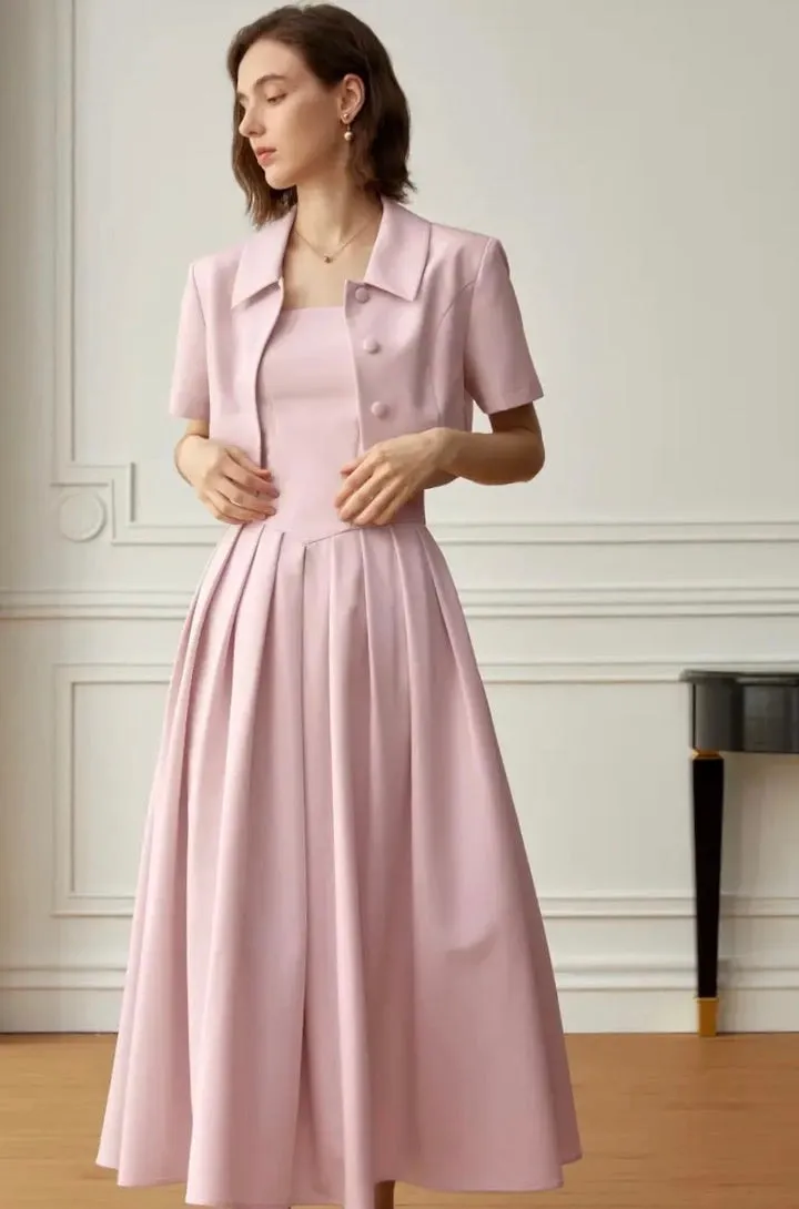 Cropped Button Collar Jacket in Pink