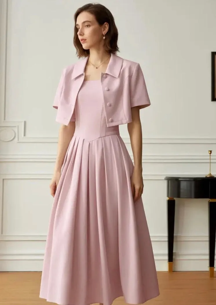 Cropped Button Collar Jacket in Pink