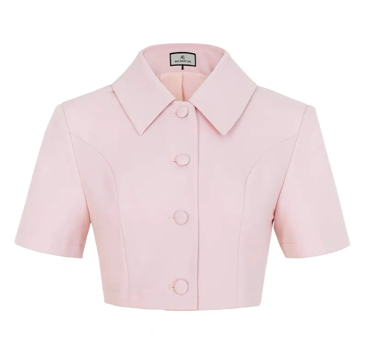 Cropped Button Collar Jacket in Pink