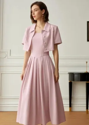 Cropped Button Collar Jacket in Pink