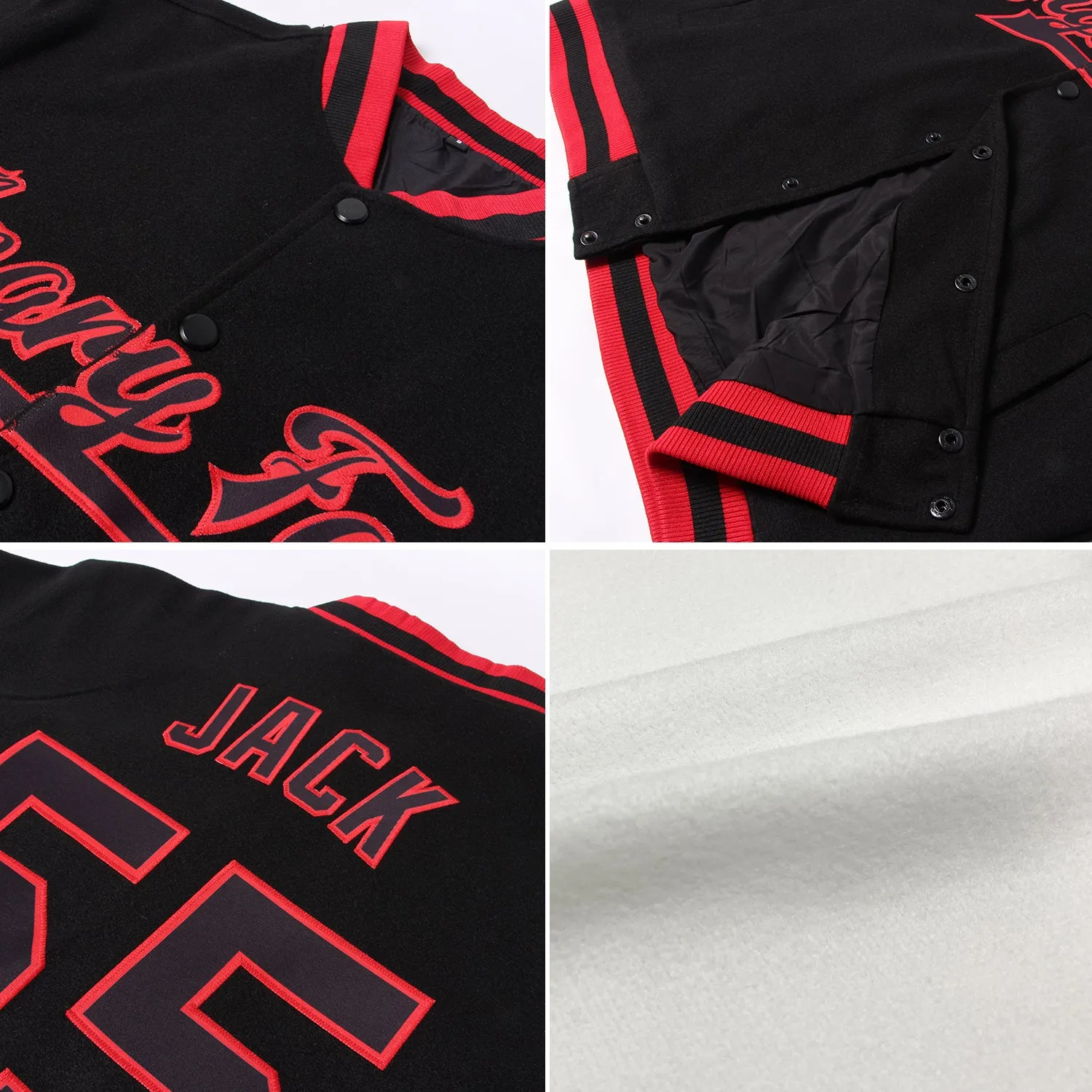 Custom White Black Pinstripe Black-Gray Bomber Full-Snap Varsity Letterman Two Tone Jacket