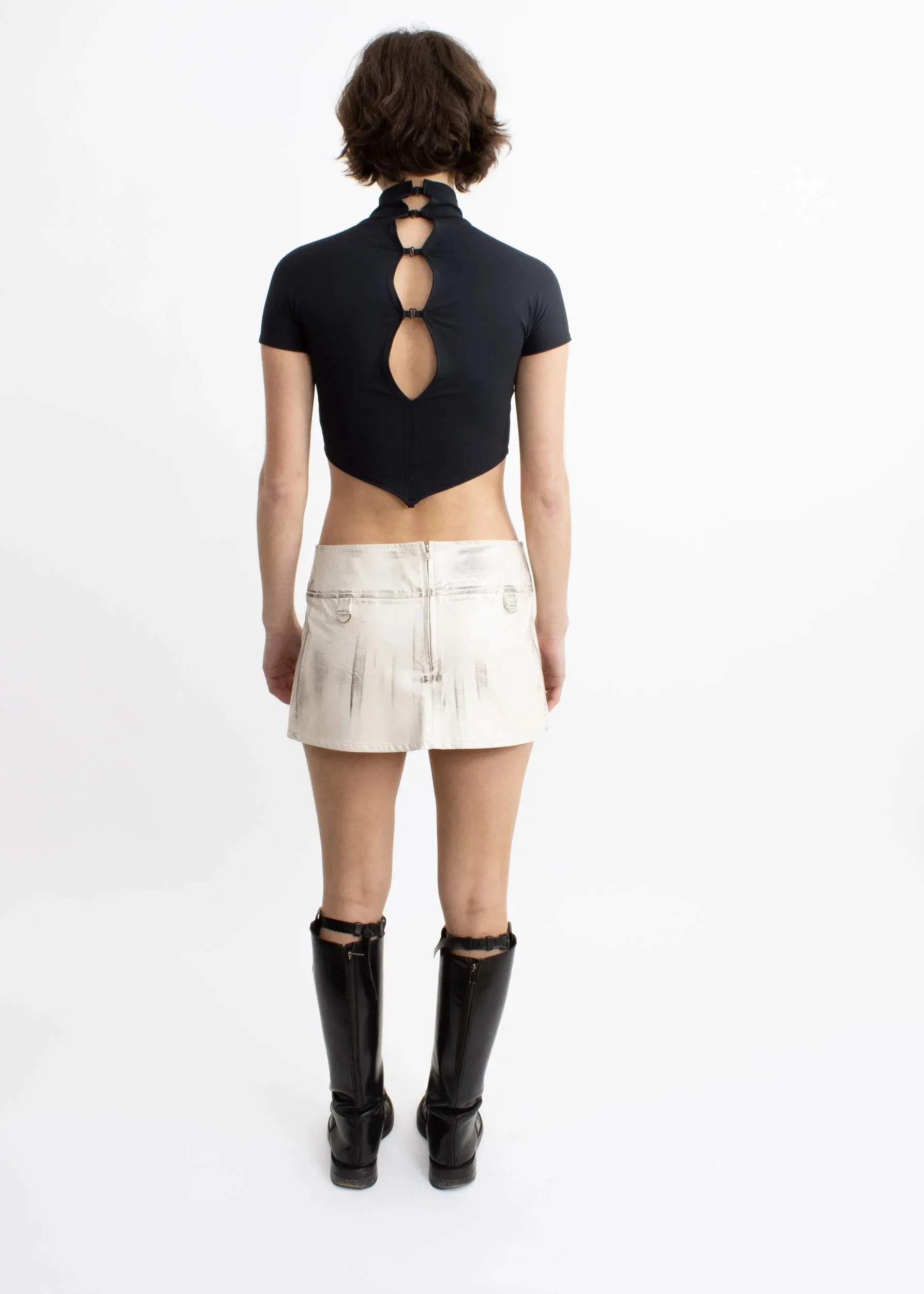 Dirty pleated faux leather mini skirt