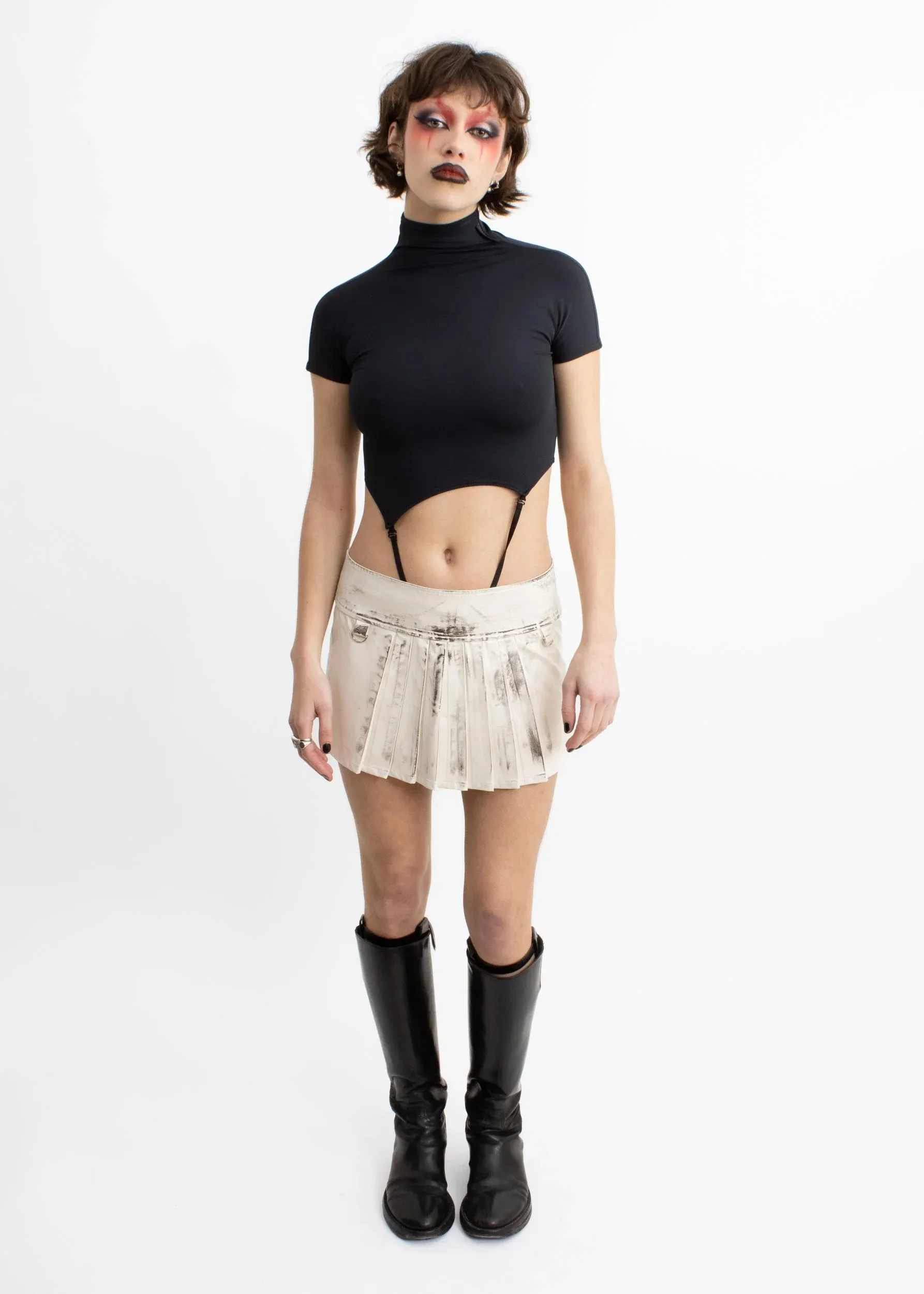 Dirty pleated faux leather mini skirt
