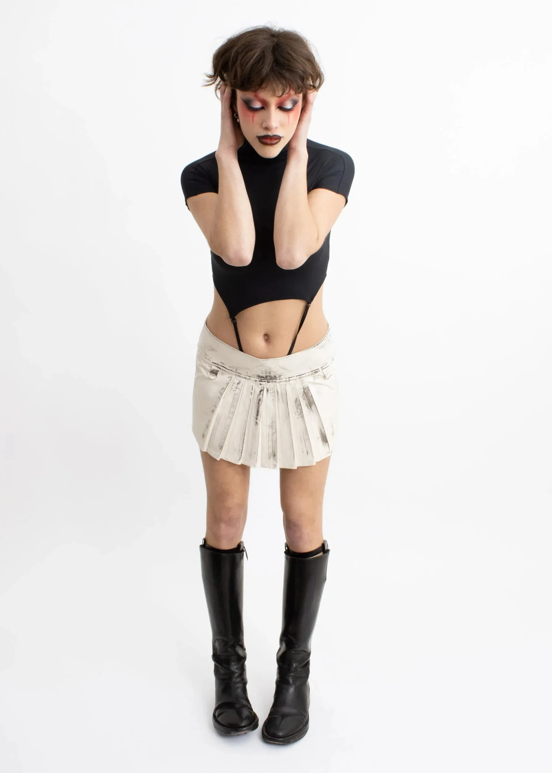 Dirty pleated faux leather mini skirt