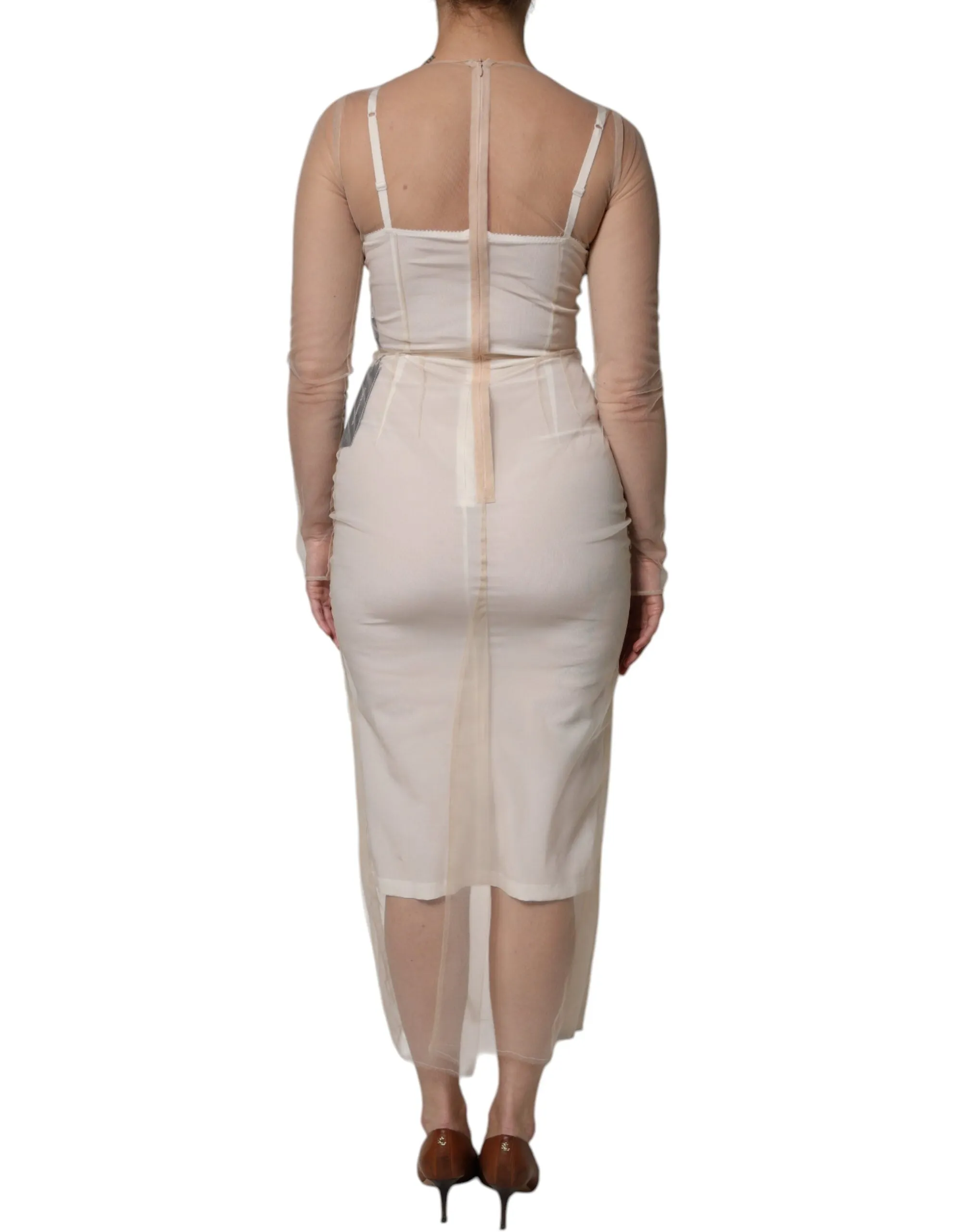Dolce&Gabbana Women White Bustier Dress Nylon Slim Fit Midi Bodycon Wrap IT 40 S