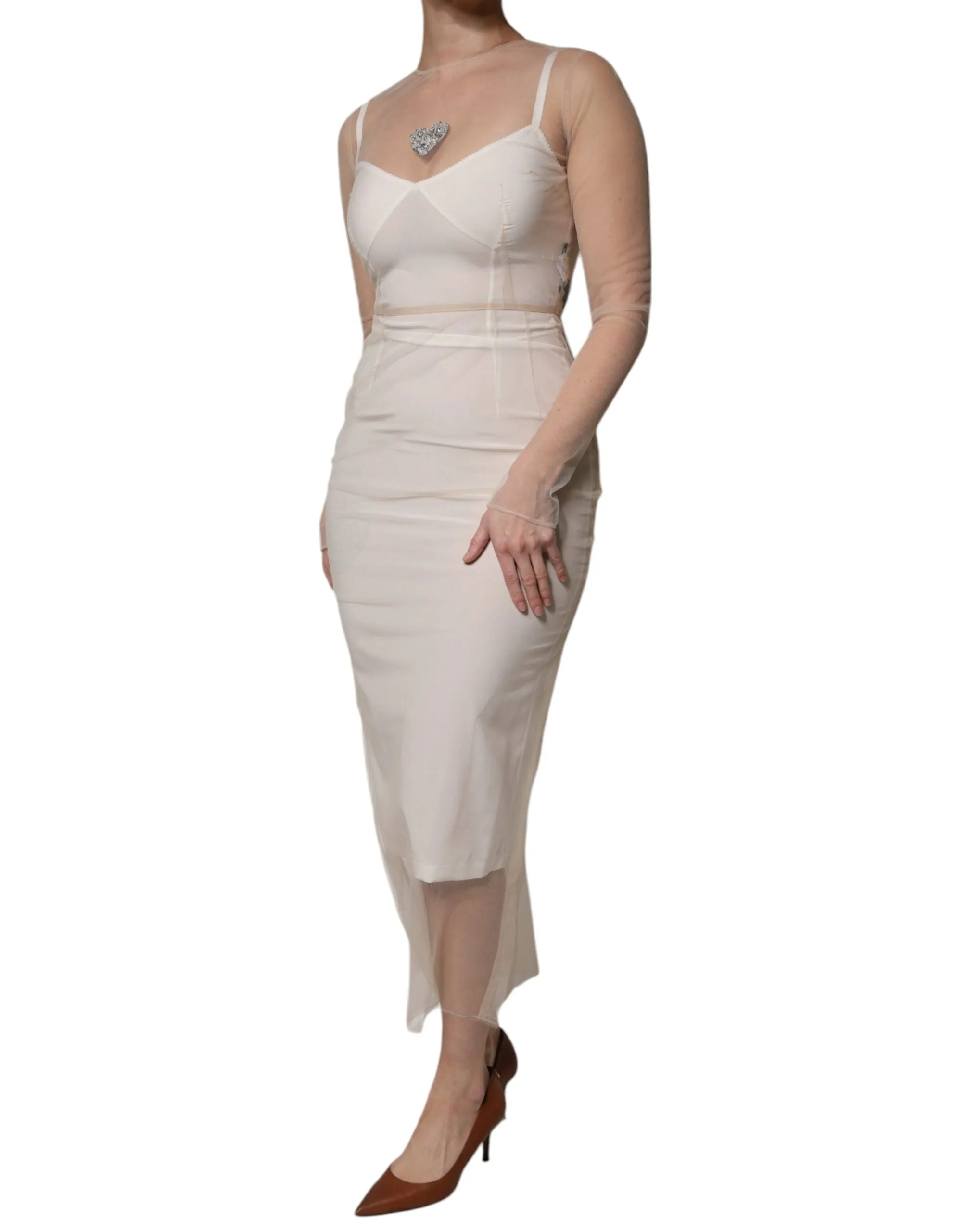Dolce&Gabbana Women White Bustier Dress Nylon Slim Fit Midi Bodycon Wrap IT 40 S