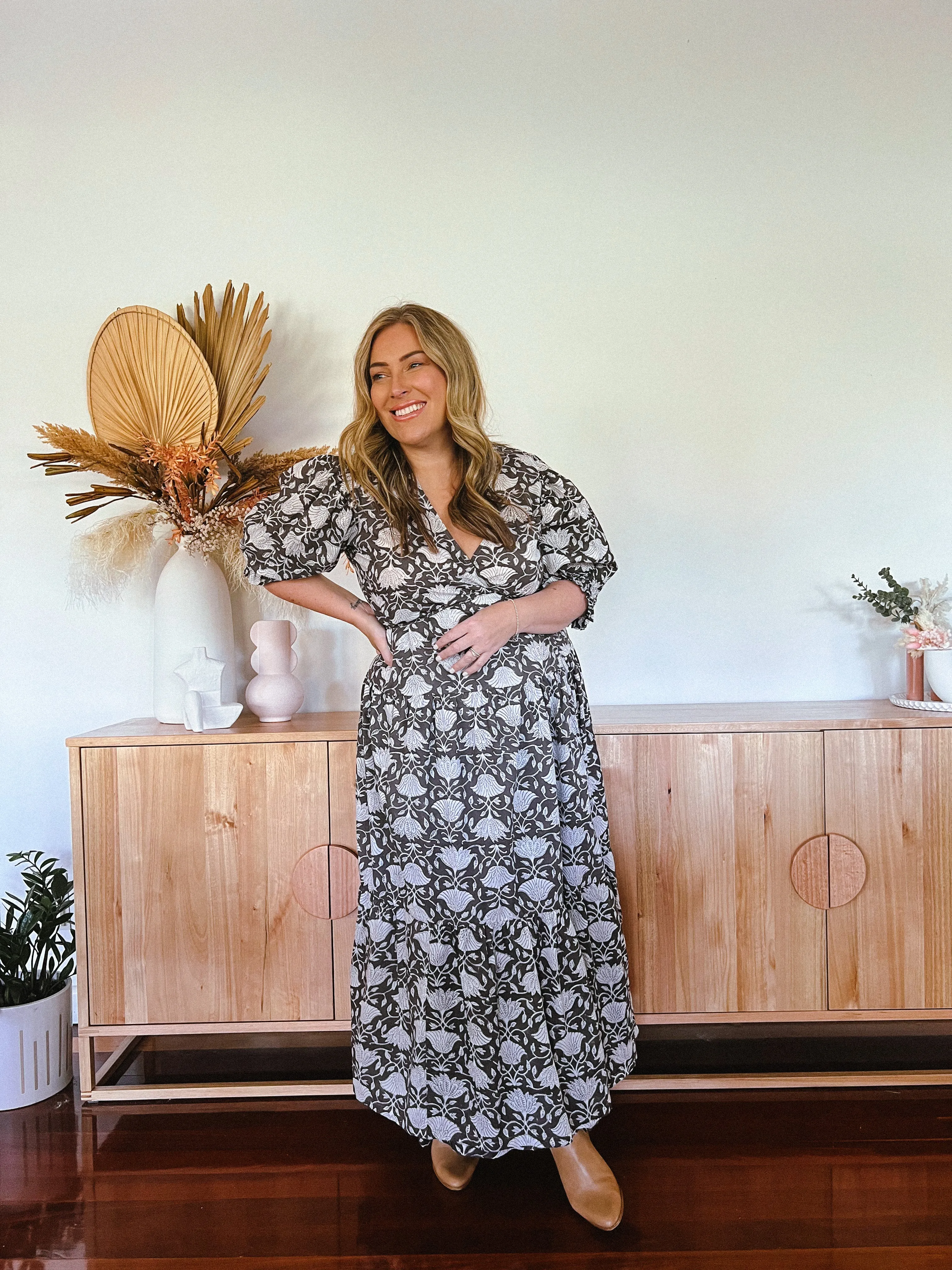Eclectic Bohemian Puff Sleeve Wrap Dress