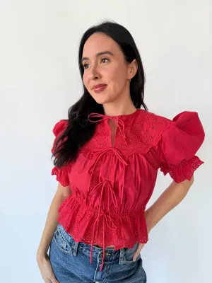 Embroidered Front Tie Blouse