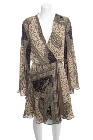 Etro Hunter Green Paisley Print Chiffon Wrap Dress SZ 48