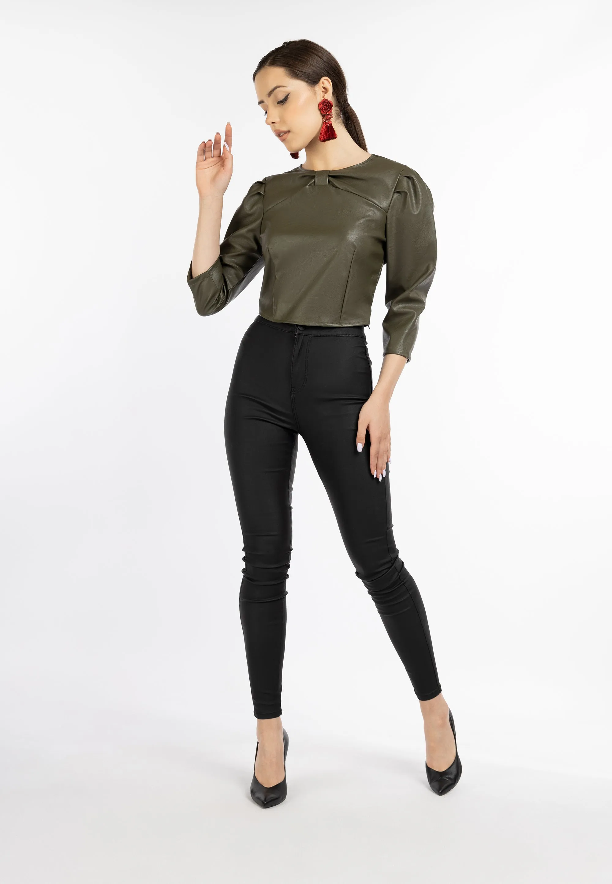 faina Women's Faux Leather Blouse