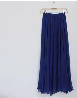 Fashion Women Chiffon Maxi Skirt Elastic High Waist Long Ladies 21 Color Soft Expansion Skirt