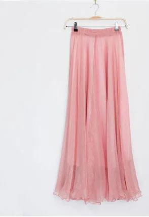 Fashion Women Chiffon Maxi Skirt Elastic High Waist Long Ladies 21 Color Soft Expansion Skirt