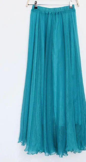 Fashion Women Chiffon Maxi Skirt Elastic High Waist Long Ladies 21 Color Soft Expansion Skirt
