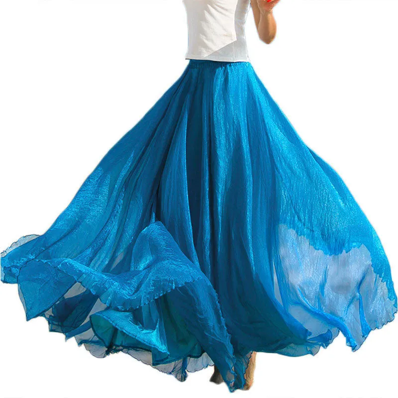 Fashion Women Chiffon Maxi Skirt Elastic High Waist Long Ladies 21 Color Soft Expansion Skirt