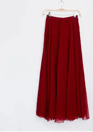 Fashion Women Chiffon Maxi Skirt Elastic High Waist Long Ladies 21 Color Soft Expansion Skirt