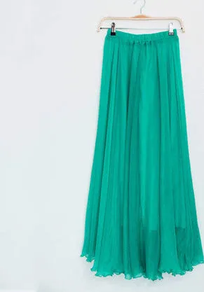 Fashion Women Chiffon Maxi Skirt Elastic High Waist Long Ladies 21 Color Soft Expansion Skirt