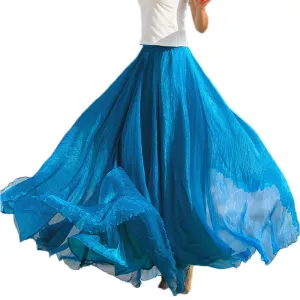 Fashion Women Chiffon Maxi Skirt Elastic High Waist Long Ladies 21 Color Soft Expansion Skirt