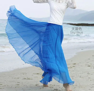 Fashion Women Chiffon Maxi Skirt Elastic High Waist Long Ladies 21 Color Soft Expansion Skirt