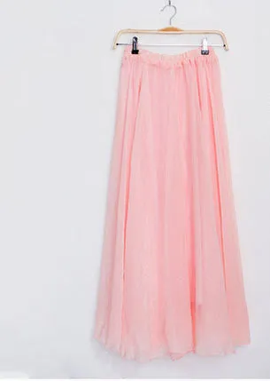 Fashion Women Chiffon Maxi Skirt Elastic High Waist Long Ladies 21 Color Soft Expansion Skirt