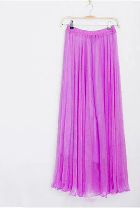 Fashion Women Chiffon Maxi Skirt Elastic High Waist Long Ladies 21 Color Soft Expansion Skirt