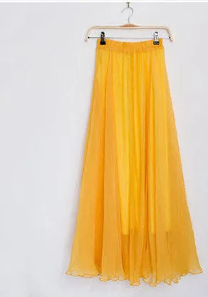 Fashion Women Chiffon Maxi Skirt Elastic High Waist Long Ladies 21 Color Soft Expansion Skirt