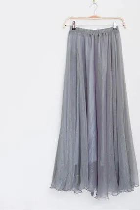Fashion Women Chiffon Maxi Skirt Elastic High Waist Long Ladies 21 Color Soft Expansion Skirt