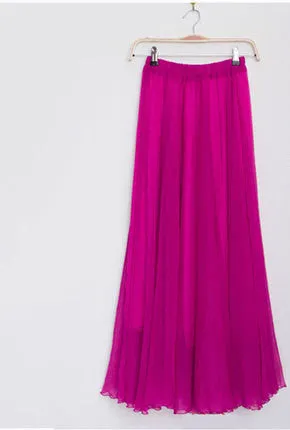 Fashion Women Chiffon Maxi Skirt Elastic High Waist Long Ladies 21 Color Soft Expansion Skirt