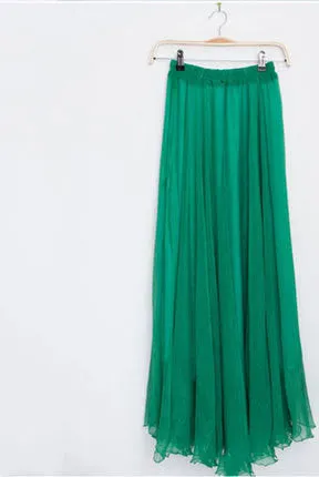 Fashion Women Chiffon Maxi Skirt Elastic High Waist Long Ladies 21 Color Soft Expansion Skirt