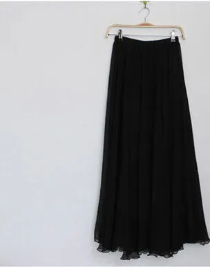 Fashion Women Chiffon Maxi Skirt Elastic High Waist Long Ladies 21 Color Soft Expansion Skirt