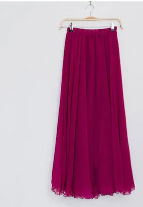 Fashion Women Chiffon Maxi Skirt Elastic High Waist Long Ladies 21 Color Soft Expansion Skirt
