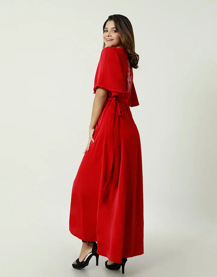 Floral Embroidered Maxi Wrap Dress
