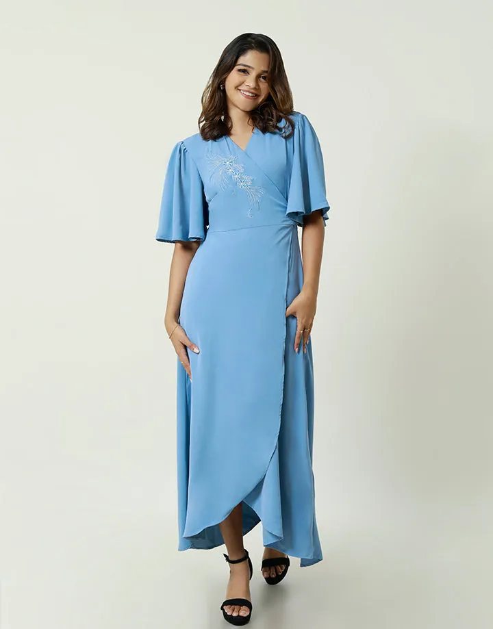 Floral Embroidered Maxi Wrap Dress