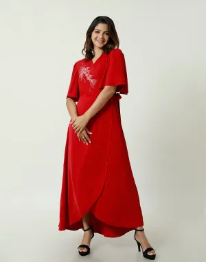 Floral Embroidered Maxi Wrap Dress