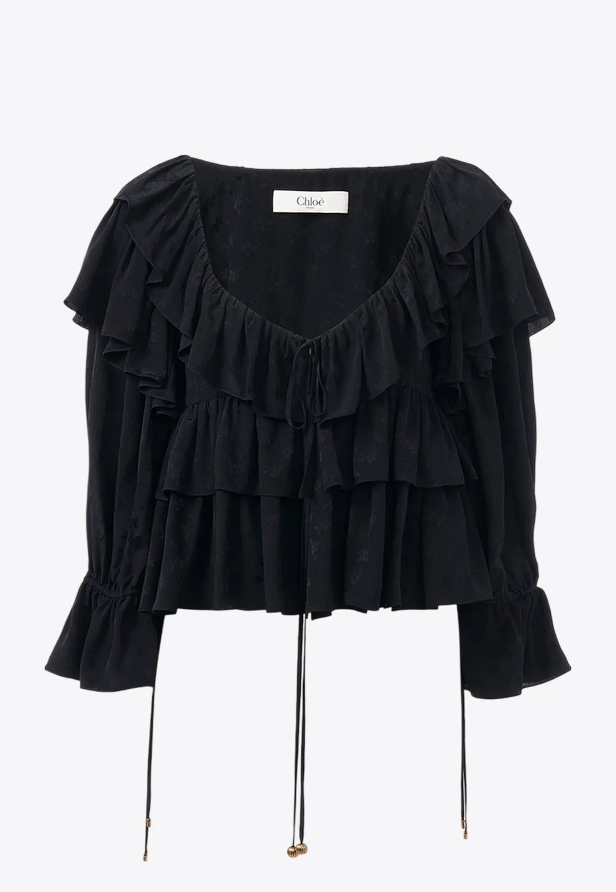 Floral Jacquard Ruffled Cropped Top