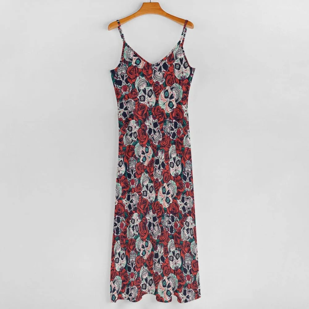 Floral Skulls Sling Ankle Long Maxi Dress