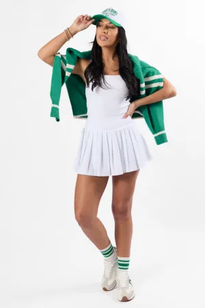 For The Win White Pleated Tennis Skirt