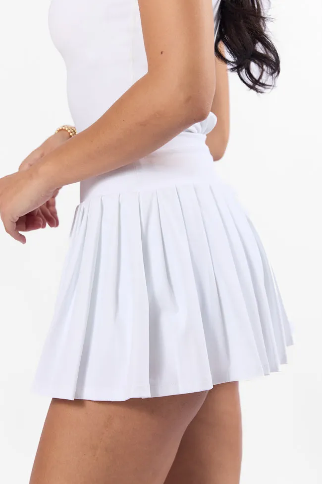 For The Win White Pleated Tennis Skirt