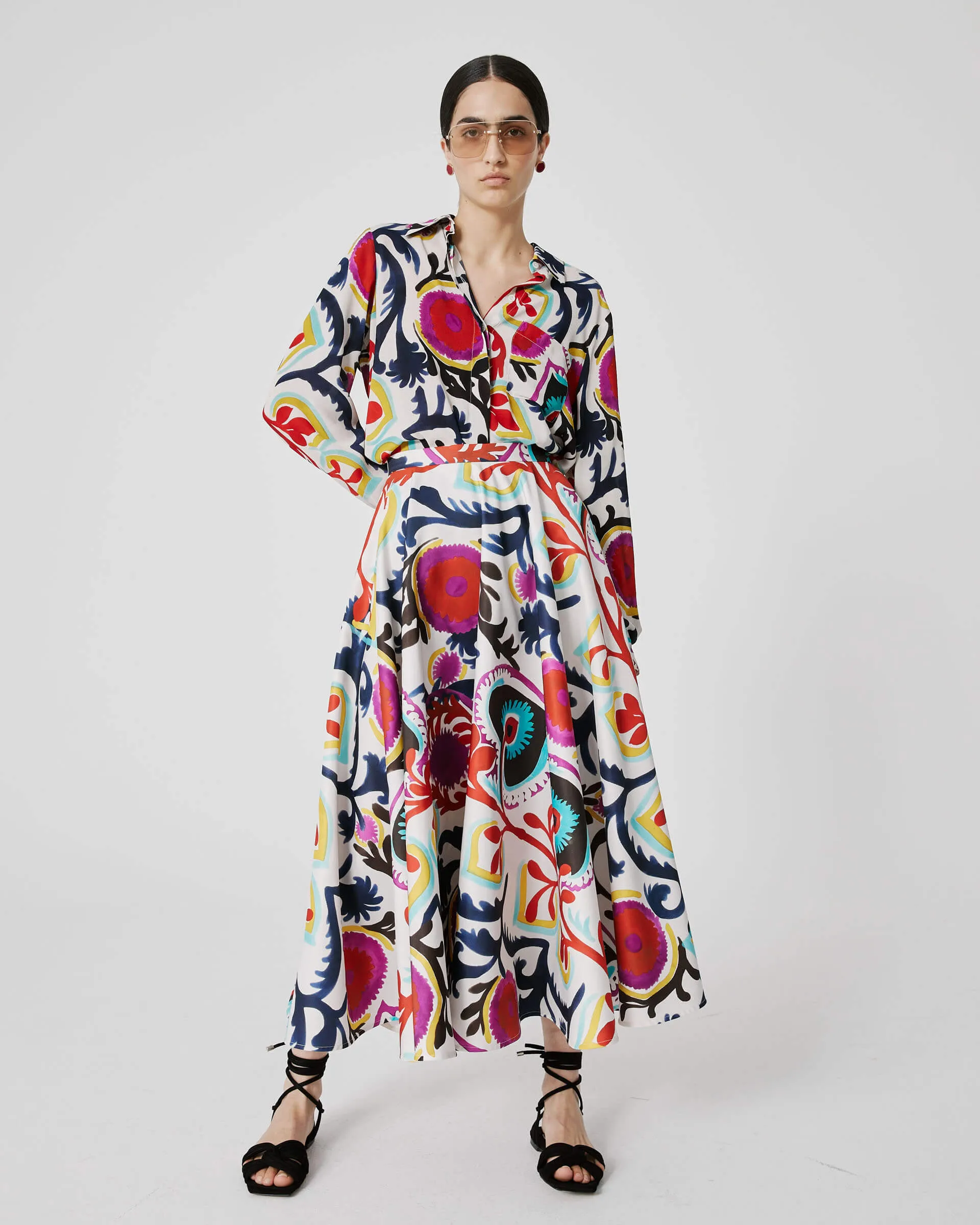 full skirt in printed duchesse