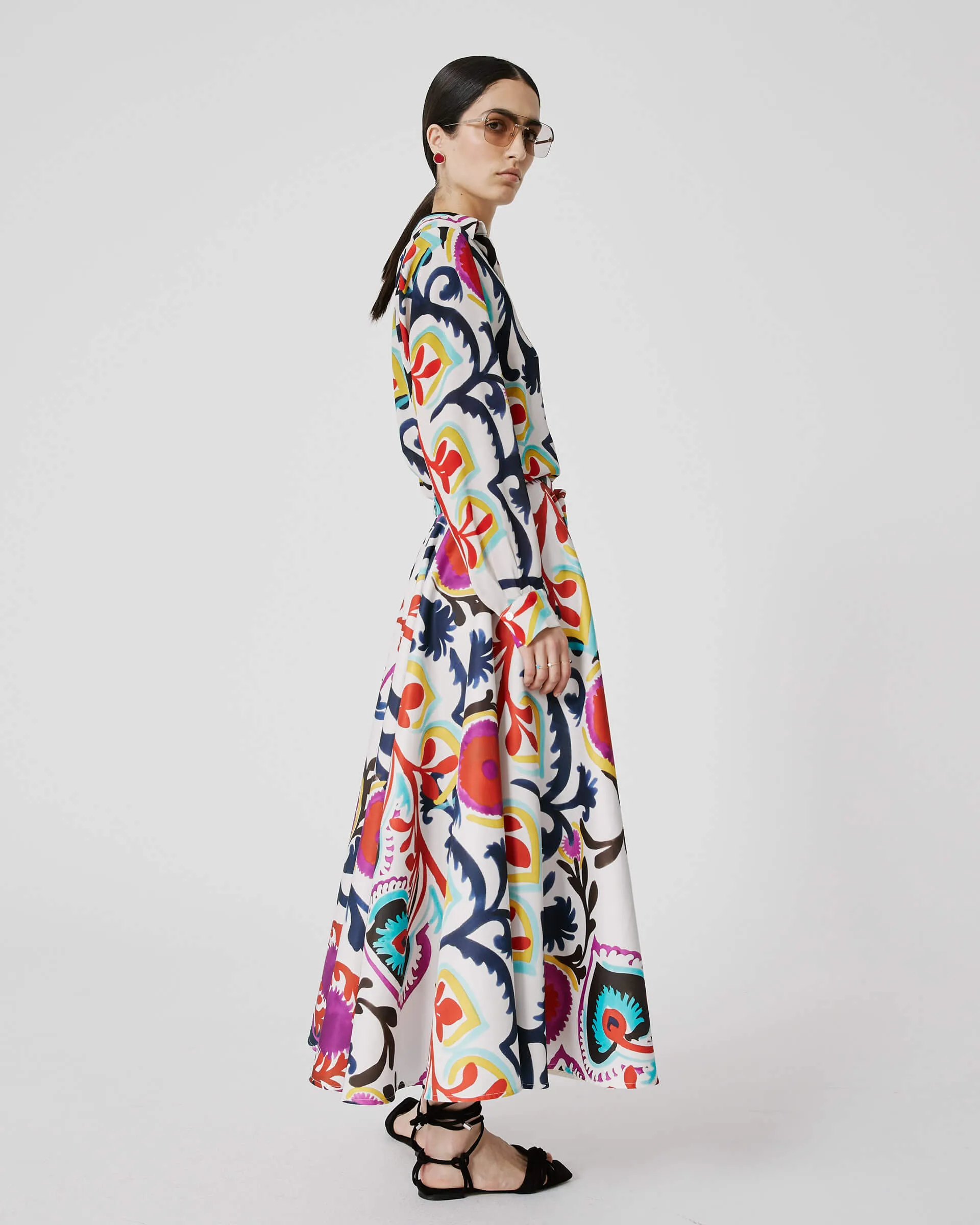 full skirt in printed duchesse