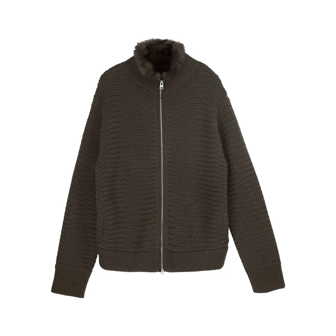 Fur Collar Zipper Cardigan