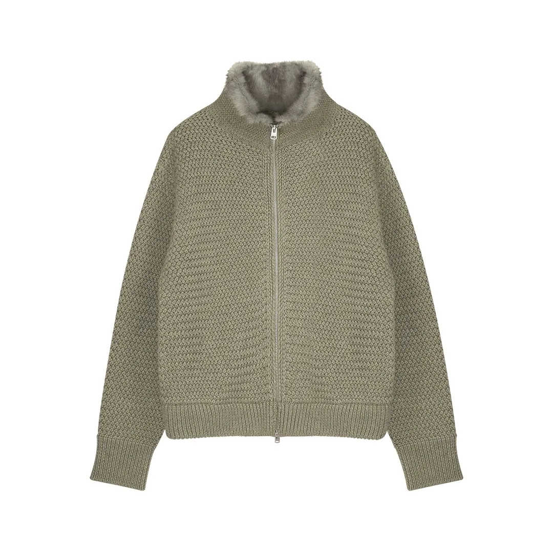 Fur Collar Zipper Cardigan