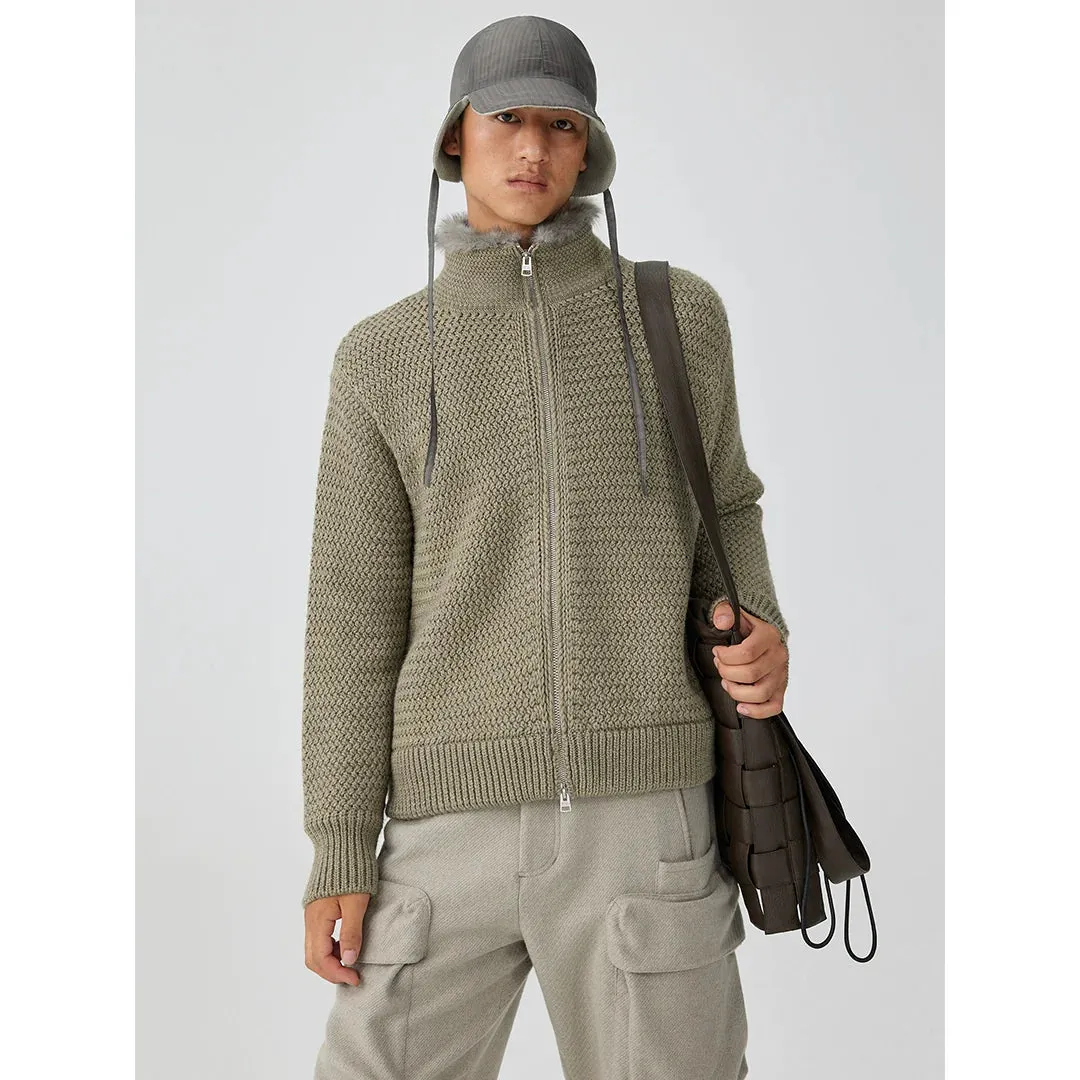 Fur Collar Zipper Cardigan