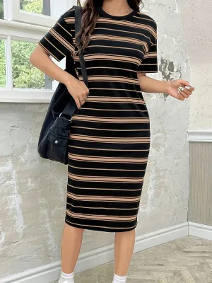 Gestreiftes Slim Fit Midi-Kleid - Emma