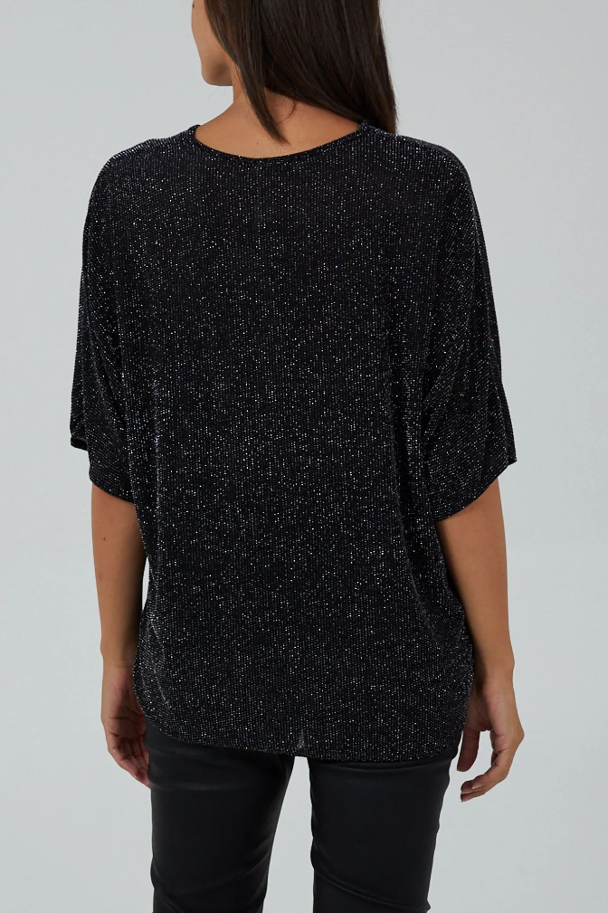 Glitter Lurex Tie Front Hem Blouse