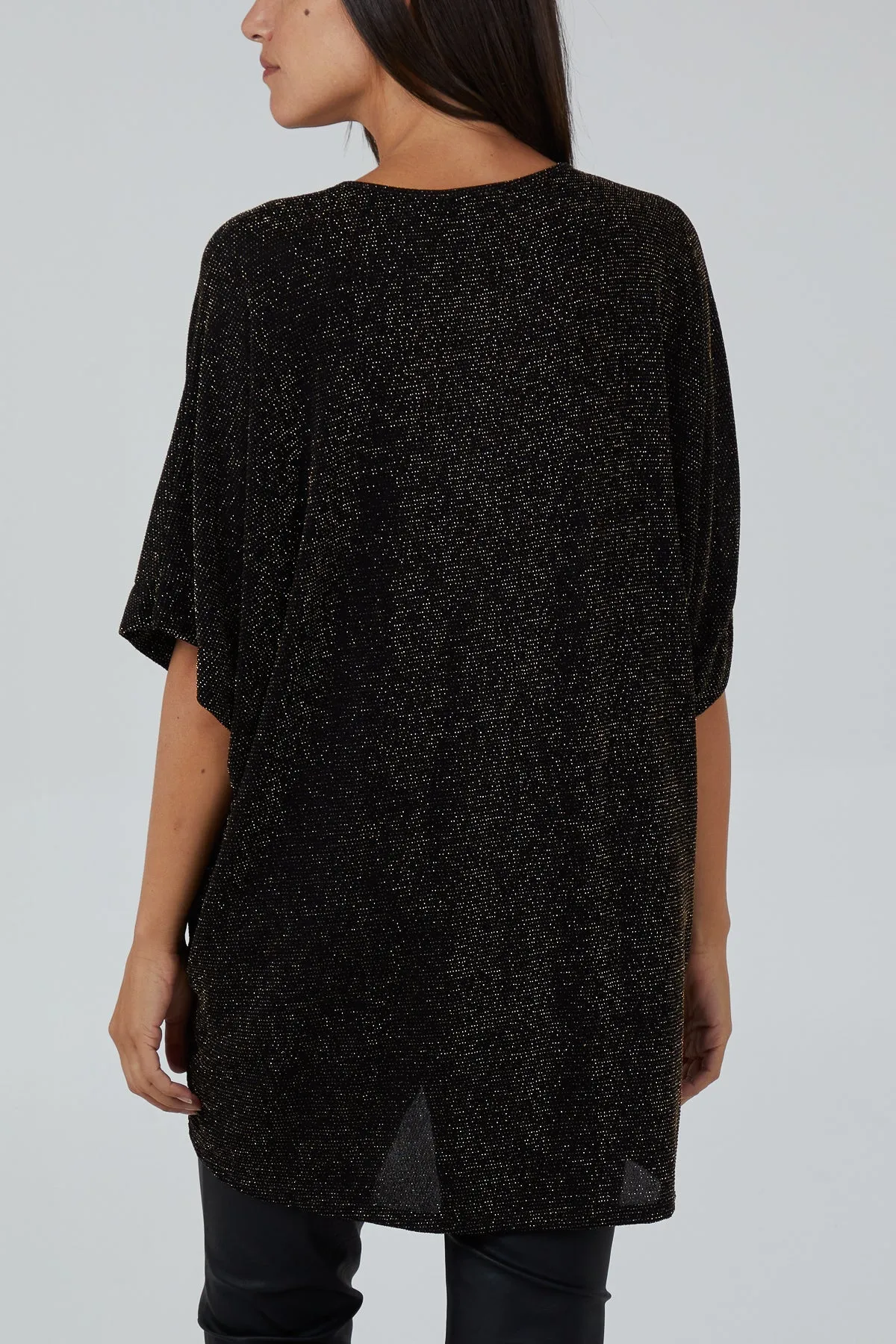 Glitter Lurex Twist Front Oversized Blouse
