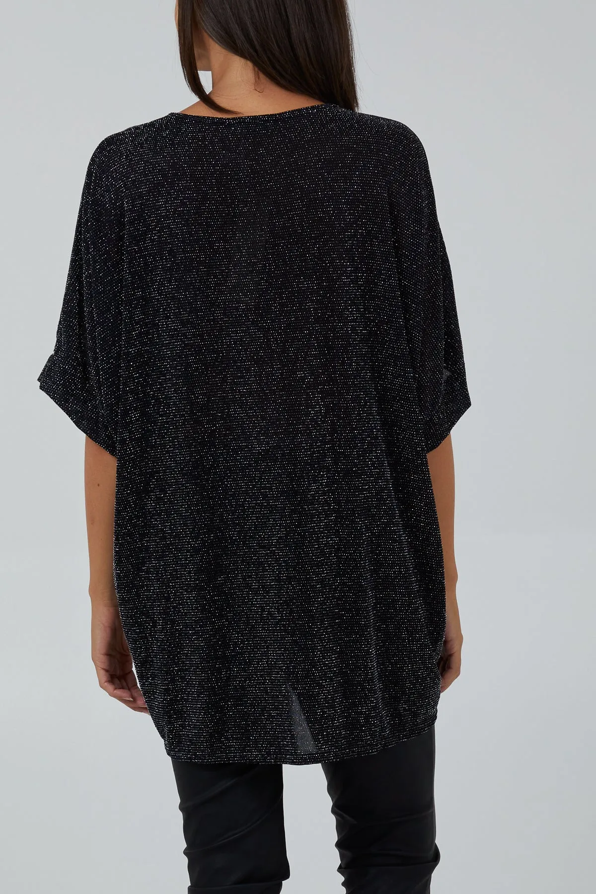Glitter Lurex Twist Front Oversized Blouse