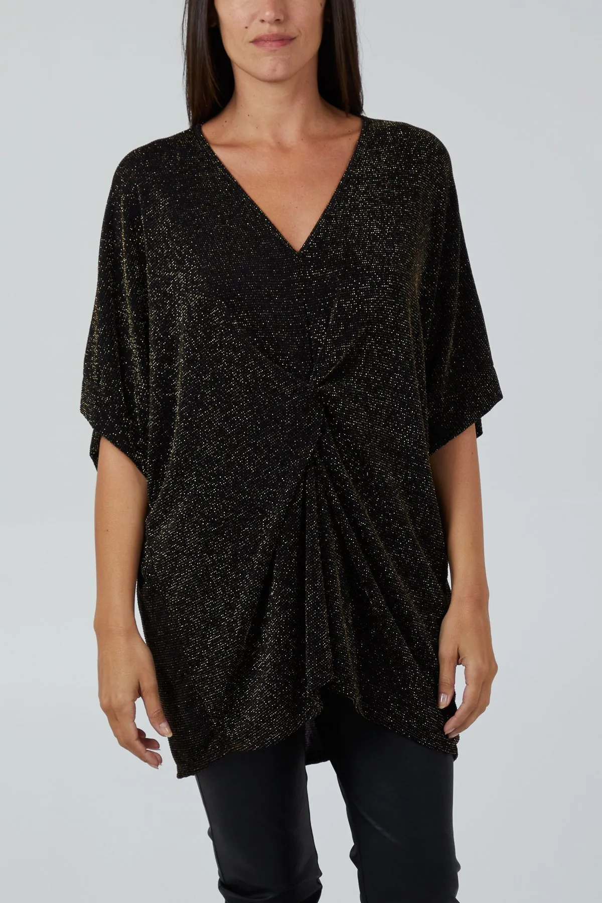 Glitter Lurex Twist Front Oversized Blouse