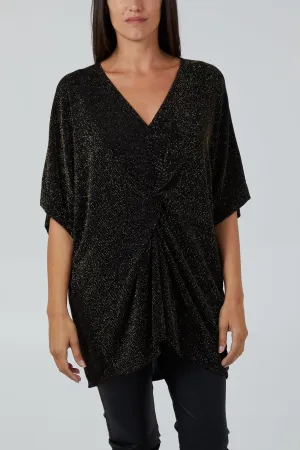 Glitter Lurex Twist Front Oversized Blouse