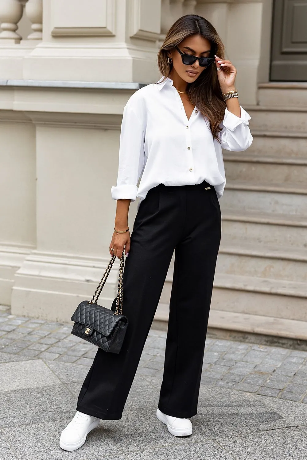Gold-Button Elegant Long-Sleeve Shirt